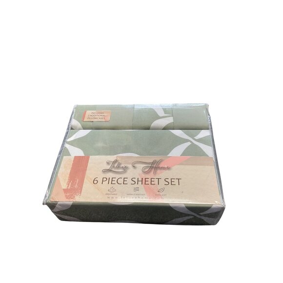 Luxurious Sage Green 6-Piece Full Sheet Set By Leluxe Home Polyester Lightweight - Picture 2 of 7